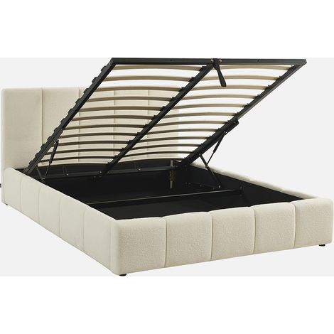 Cama baúl con somier a láminas y cabecero 140cm, acabado en borreguito (1/5)