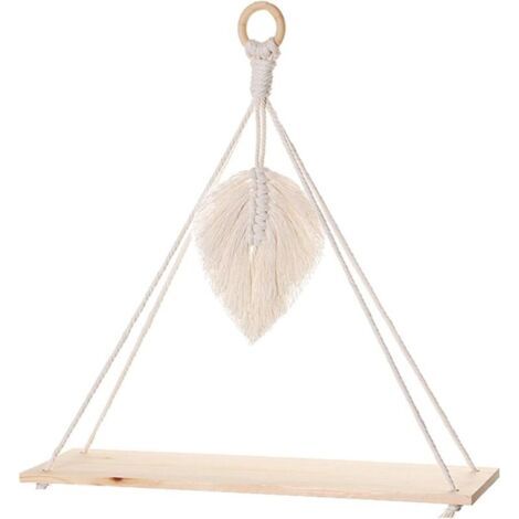 BUNTHAUS Étagère murale bohème en macramé avec planche en bois – Décoration murale suspendue