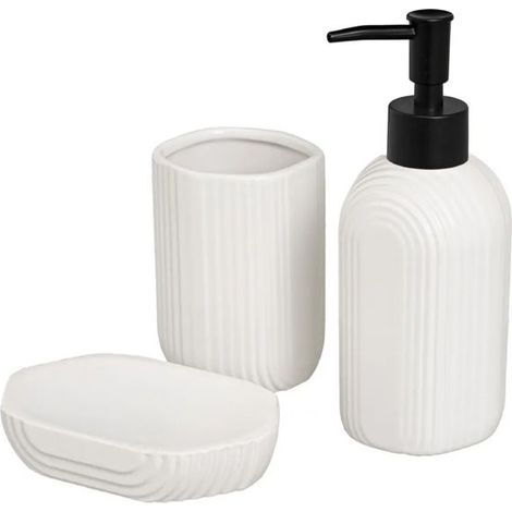 Set salle de bain - JUANIO - Set 3 pièces - Céramique - Blanc - Distributeur 330 ml (1/4)