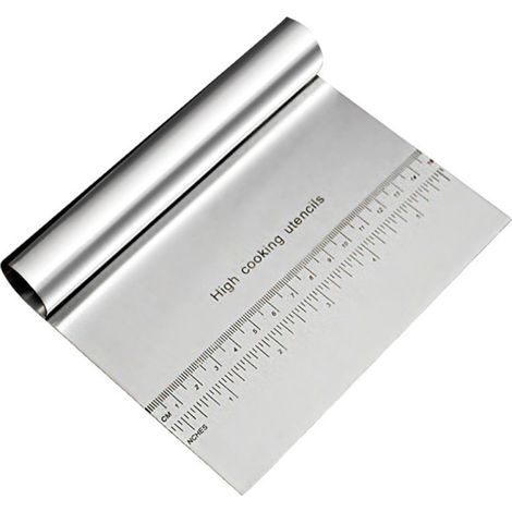 Raspador de masa, cortador de pizza y rebanadora de acero inoxidable con escala de medición para masa de pasteles y pizzas. (1/5)