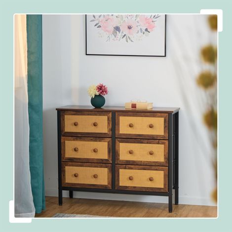 Kommode mit 6 schubladen im rattan stil 8830346