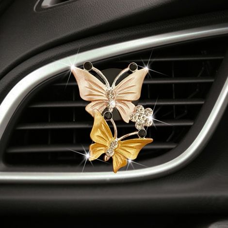 Lot de 2 diffuseurs de parfum papillon pour grille d'aération de voiture, avec strass et accessoires brillants. (1/5)