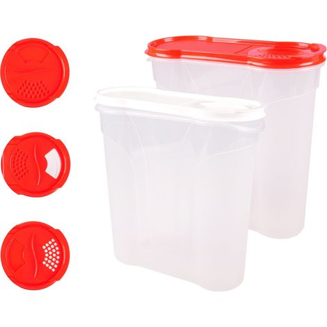 Rival Schüttdosen 1,3/2,4/4 L Cerealienbox Müslidose Cornflakesdose Vorratsdose Aufbewahrungsdosen Vorratsdose Streudosen - rot, 2.4 Liter (1Stück) (1/4)