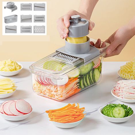 Râpe Multifonctionnelle - 7 Lames Interchangeables - Hachoir Pour Légumes Avec Récipient Intégré - 29,5 x 12,5 x 12 cm - 615 g (1/5)