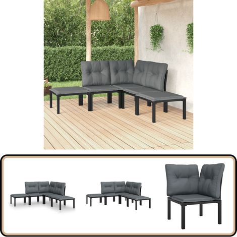 5-tlg. Garten-Lounge-Set Schwarz und Grau Poly Rattan - Gartengeräte - Gartenmöbel - Loungesessel - Outdoor Möbel - Rattanmöbel