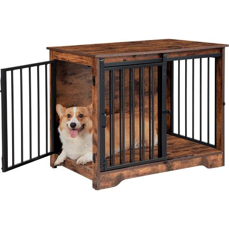 Gabbia per Cani, Tavolo Supplemento, Nicchia Moderna per Cani, Gabbia per Cuccioli, Casetta per Animali, 2 porte, Marrone Rustico (1/5)