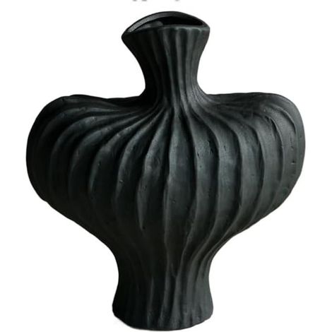 Vase en plastique de style nordique moderne minimaliste - Forme irrégulière - Imitation céramique - Vase minimaliste en plastique (noir) (1/5)