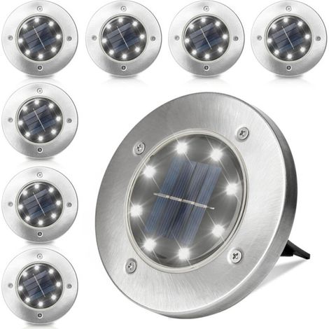 Lot de 8 lampes solaires de jardin à LED, lampes solaires de cour, spots extérieurs IP65 en acier inoxydable, 8 LED, blanc froid - argent (1/5)