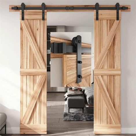 Quincaillerie for Porte de Grange coulissante en Acier au Carbone Noir, 6 à 16 Pieds, for Porte Double (en Forme de I)(6FT 1830mm) (1/5)