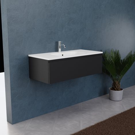 Inda - Mobile bagno 100 cm Nero opaco con 1 cassetto e lavabo (1/5)