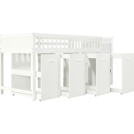 Multifunktions-Hochbett für Kinder weiß 90 x 200 cm mit Schreibtisch und Stauraum (1/5)