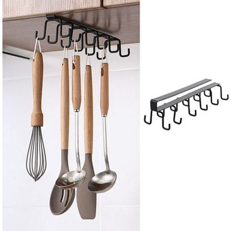 Crochets Auto adhésifs, Support de Pot Suspendu Cintre Pratique en Fer pour Ustensiles de Cuisine Crochet à Double Rangée, Support pour Ustensiles de Cuisine Cintre en Fer à Double(Noir) (1/5)