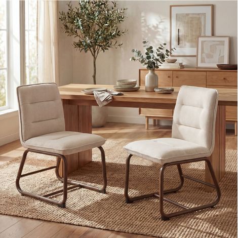 Wahson Chaise de Salle à Manger en Lin, Lot de 2 Fauteuils Salle à Manger Moderne avec Pieds en Métal Chaises Confortable pour Restaurant, Beige (1/5)