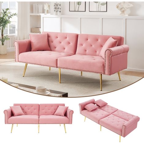 Canapé-lit — Revêtement en velours, dossier réglable en trois positions, pieds en métal doré — Canapé élégant et raffiné avec fonction couchage — Gain de place, durable, idéal pour les petits appartem (1/4)