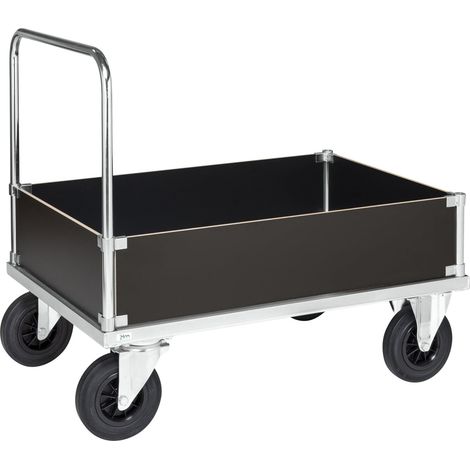 Kongamek Kastenwagen, verzinkt 1000x700x900mm mit Ladefläche, Schiebegriff und 4 Wänden 400mm hoch mit Gummibereifung ohne Bremse