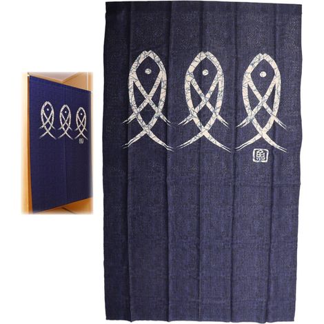 Rideau de Porte Japonais, Rideau Japonais Noren Traditionnel Imprimé à 3 Poissons Long Tapisserie Fenêtre Rideaux Panneau Tenture Tapisserie Décoration 150x85cm pour Restaurant Sushi Cuisine (1/5)