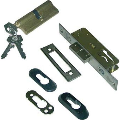 Serrure à encastrer pour profilés métalliques, axe 20 mm, finition gris inox, pêne réversible (1/3)