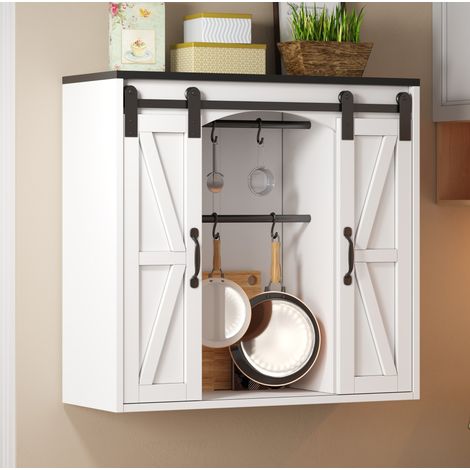 Armadio da parete da cucina con 2 ante scorrevoli e ripiani regolabili, 80 x 31 x 76 cm HAVRYA (1/5)