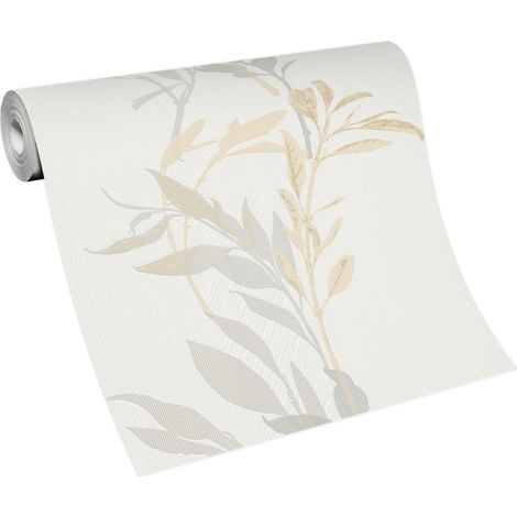 Papier peint à motif feuillage beige et gris – Tapisserie fleurie pour salon et cuisine – Intissé résistant à la lumière et facile à poser – Bricoflor