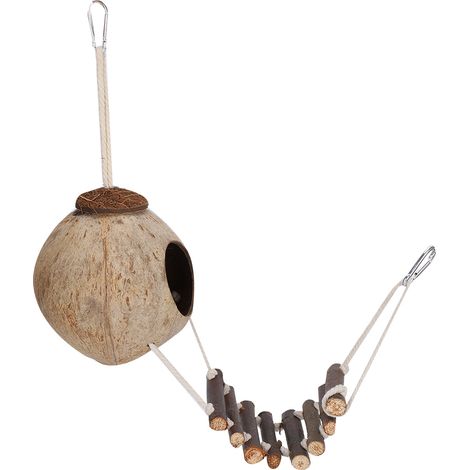 Nid d'oiseau, nid d'élevage pour hamster, échelle d'escalade, cachette en coquille de noix de coco naturelle, maisonnette à jouets (1/5)
