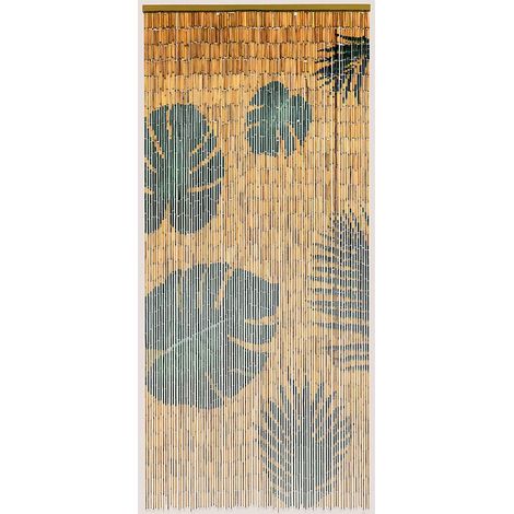 Rideau de porte en bâtonnets de bambou 90x200cm – Peint à la main – Montage serré 90 bandes – Dessin feuilles monstera et palmier – Morel
