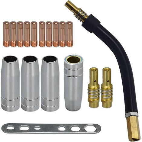 MB15 15AK pointe de Contact 0.9mm M6 et support de pointes diffuseur et tasse de bouclier et col de torche pour torche de soudage MB15 15AK MIG 18 pièces