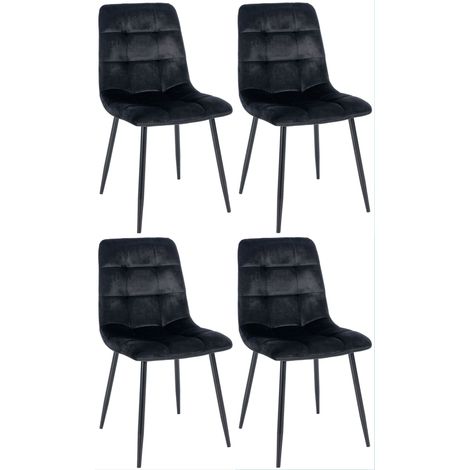 Lot de 4 chaises de salle à manger coutures décoratives carrées en velours noir et pieds en métal noir 100001786 (1/5)