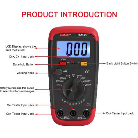 Misuratore Di Capacità Digitale CM7115B – Tester Condensatori Con Display LCD, Retroilluminazione E Funzione Di Scarico, Alimentato Da 3 Batterie AAA