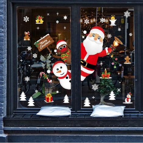 NoëL Autocollants Fenetre NoëL Stickers Décoration DIY Fenêtres Stickers Porte de Bonhomme de Neige Santa Autocollant Amovibles Statique Autocollants DéCalcomanie (Noël),AAFGVC