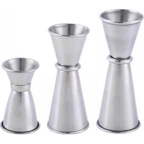 Ensemble de 3 verres doseurs à cocktail double extrémité en acier inoxydable résistant aux hautes températures, adaptés aux cuisines domestiques, aux restaurants et aux bars. (1/5)