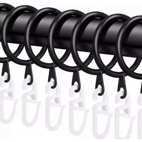 Lot de 100 anneaux de rideau en plastique noir avec crochets, pour tringle à rideau de douche ou fenêtre, diamètre 30 mm (1/5)