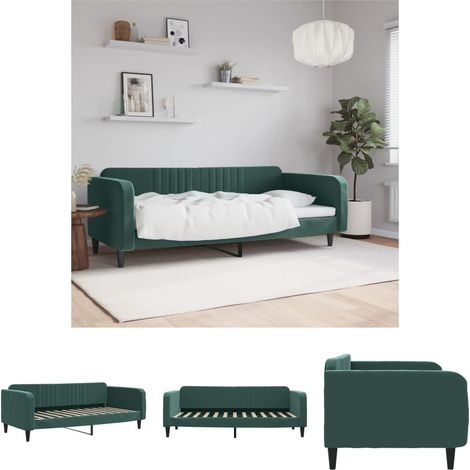 The Living Store Tagesbett Dunkelgrün 100x200 cm Samt - Betten & Bettgestelle (1/5)