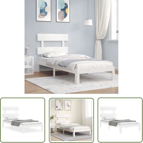 The Living Store Cadre de lit sans matelas blanc 90x200 cm bois de pin massif - Cadre De Lit - Lit Simple - Lit En Bois - Lit Blanc - Meubles Chambre (1/5)
