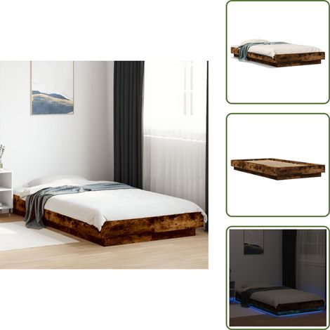 Bettgestell mit LED Räuchereiche 90x190 cm Holzwerkstoff - Holzbettfassungen - Bettenrahmen - Lattenrost - Schlafzimmermöbel - LED-Bettgestell (1/5)