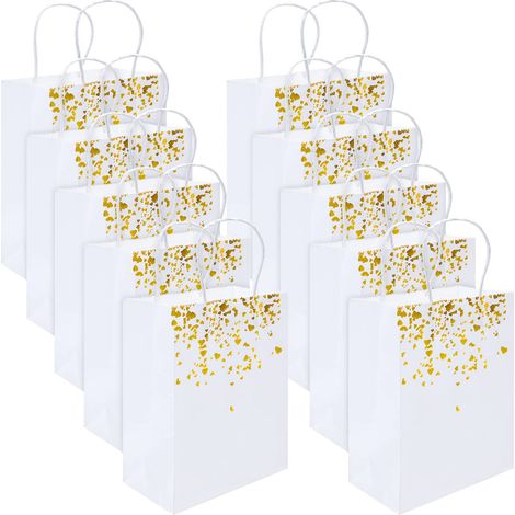 15 Pièces Sac Cadeau en Papier avec Anse 21 x 15 x 8 cm Pochette Cadeau Blanc avec Cœur Doré, Sacs Cadeaux Kraft pour Anniversaire (1/5)