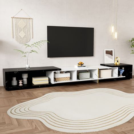 Mueble de TV extensible 140 a 260 cm lacado en blanco y negro con efecto mármol mate fabricado en tablero de partículas MDF (1/5)