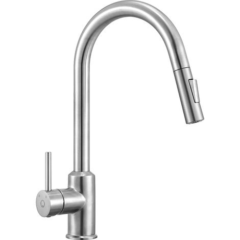 Robinet de cuisine, acier inoxydable 304, monté sur plan de travail, bec rétractable, poignée unique, valve en céramique (1/5)