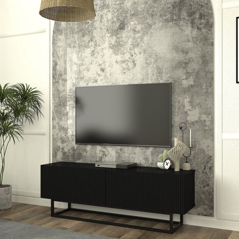 TV-Lowboard Verpsboga kurzes Gestell 135x32x47 cm Schwarz [en.casa]