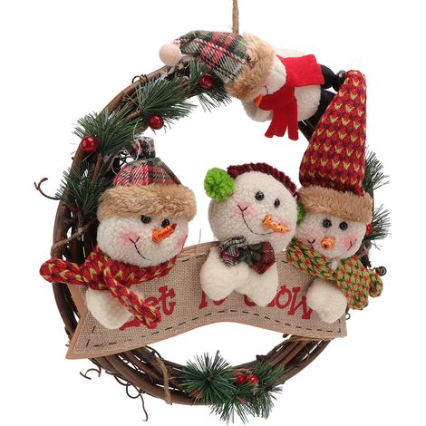 Weihnachtskranz, farbecht, langlebig, fröhlich, satte, leuchtende Farben, Weinrebenkranz für Türen und Fenster, Schneemann-Stil (1/5)