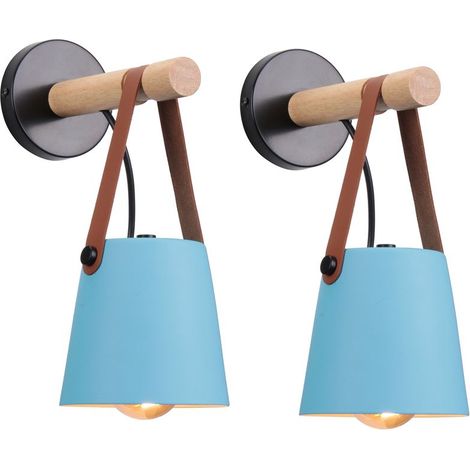2PCS Applique Murale Moderne Lampe Murale Nordique En Bois (Bleu), Applique Murale D'Intérieur, Pour Chambres, Salles À Manger, Escaliers (1/5)