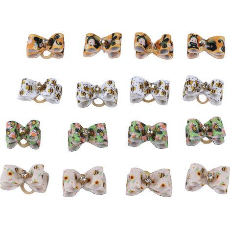 16 élastiques pour animaux de compagnie, motif abeille ou nœud papillon, 3,5 cm, polyester, pour chiens et chats (1/5)