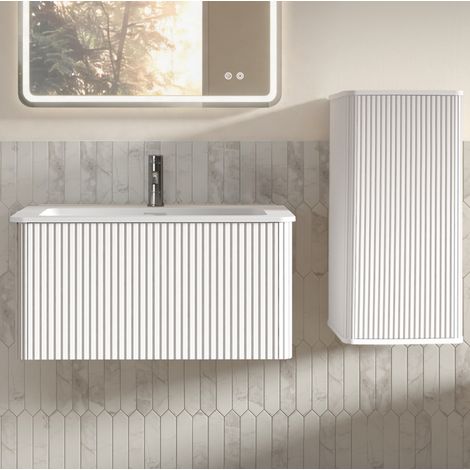 Mobile bagno con lavabo, 80 cm, sospeso, con mobile laterale, bianco HAVRYA (1/5)