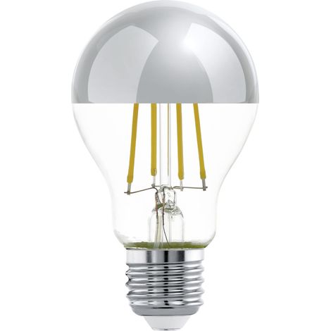 Eglo E27 LED, lampadina a specchio color argento, antiabbagliante, 7,5 Watt (equivalente a 60 Watt), 806 lumen, luce bianco caldo, 2700k, con riflettore, lampadina Edison A60, Ø 6 cm (1/5)