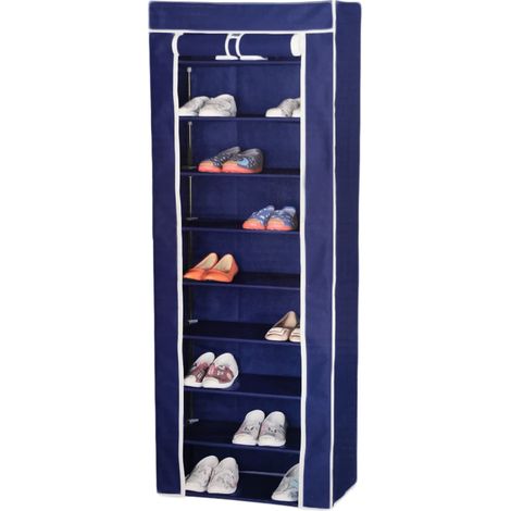 Scarpiera Salvaspazio Portascarpe 9 Ripiani Colore Blu in Tessuto Impermeabile (1/7)