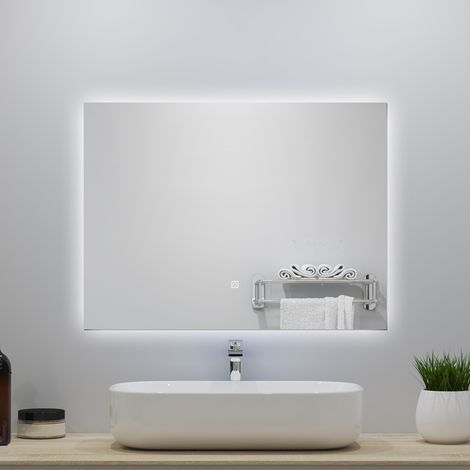 OCEAN Miroir de salle bain LED Carré 80x60cm à Rétroéclairage, Gradation Continue et Arrêt Auto 1h, 6000K