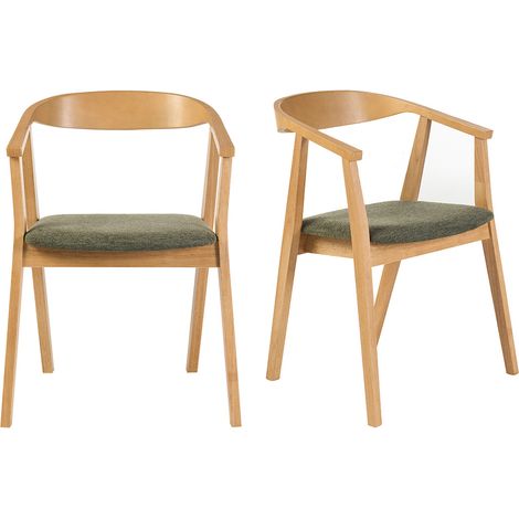 Sedie scandinave in legno chiaro e tessuto effetto velluto testurizzato verde kaki (lotto di 2) BAHIA (1/5)