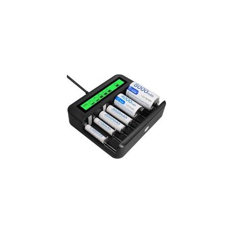 Chargeur de piles universel LCD 8 emplacements – Compatible AA/AAA/C/D – Port USB et Type C – Détection de batterie endommagée (1/5)