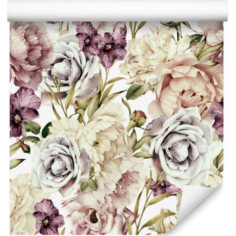 Papel pintado de flores en tonos pastel para salón y dormitorio, 50x1000 cm. (1/5)