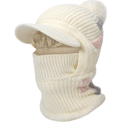 Strickmütze mit Schal und Sturmhaube für Damen, 3-in-1, warm, winddicht, Fleece-Futter (1/5)
