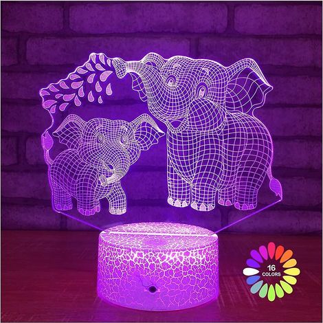 Filiyano – lampe 3D avec 16 – Veilleuse éléphant 3D pour enfants, lampe 3D avec 16 couleurs changeantes, télécommande, jouet éléphant, 4 ans, filles (1/5)